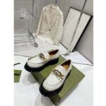 Gucci Women GG Interlocking G Lug Sole Loafer White Leather Rubber Flat 1.5 CM Heel - Image 4