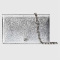 Gucci Women GG Marmont Mini Chain Bag Metallic Silver Leather Double G (8)