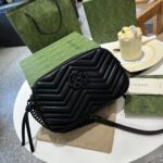 Gucci Women GG Marmont Mini Shoulder Bag Black Matelassé Chevron Leather - Image 2