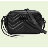 Gucci Women GG Marmont Mini Shoulder Bag Black Matelassé Chevron Leather (12)