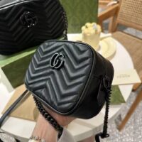 Gucci Women GG Marmont Mini Shoulder Bag Black Matelassé Chevron Leather (12)