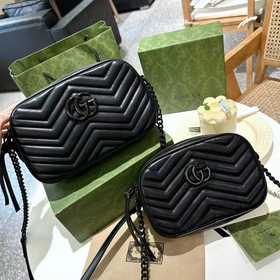 Gucci Women GG Marmont Mini Shoulder Bag Black Matelassé Chevron Leather (4)