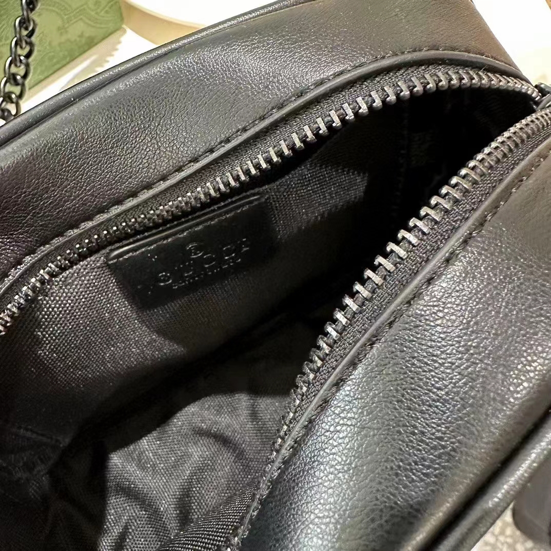 Gucci Women GG Marmont Mini Shoulder Bag Black Matelassé Chevron Leather (5)