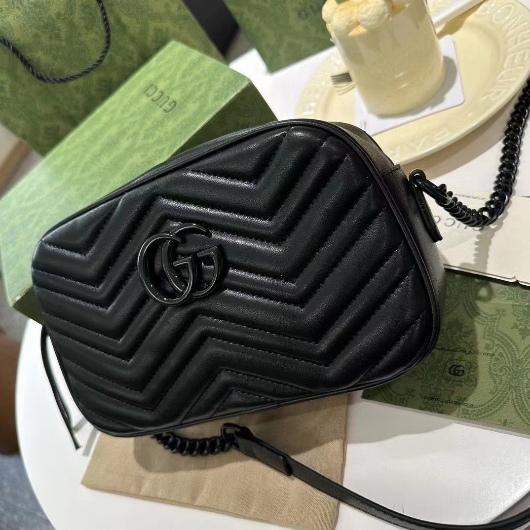 Gucci Women GG Marmont Mini Shoulder Bag Black Matelassé Chevron Leather (6)