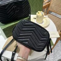 Gucci Women GG Marmont Mini Shoulder Bag Black Matelassé Chevron Leather (12)