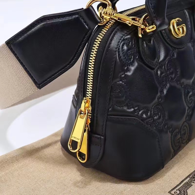 Gucci Women GG Matelassé Handbag Black GG Leather Double G Zip Closure (11)