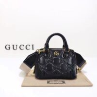 Gucci Women GG Matelassé Handbag Black GG Leather Double G Zip Closure (5)