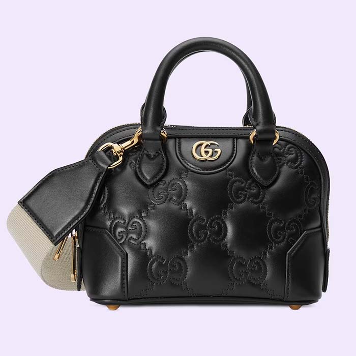 Gucci Women GG Matelassé Handbag Black GG Leather Double G Zip Closure