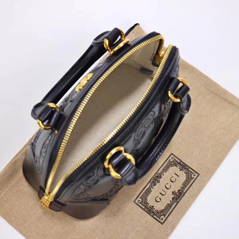 Gucci Women GG Matelassé Handbag Black GG Leather Double G Zip Closure (9)