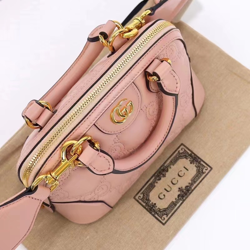 Gucci Women GG Matelassé Handbag Pink GG Leather Double G Zip Closure (1)