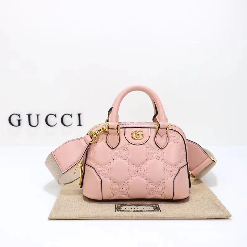 Gucci Women GG Matelassé Handbag Pink GG Leather Double G Zip Closure (10)