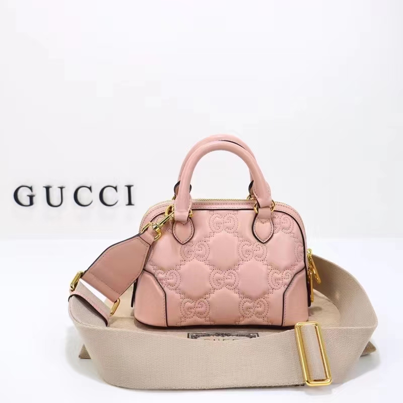 Gucci Women GG Matelassé Handbag Pink GG Leather Double G Zip Closure (2)
