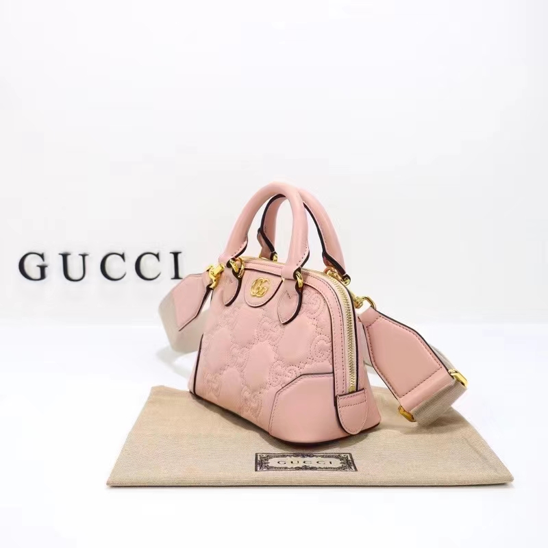 Gucci Women GG Matelassé Handbag Pink GG Leather Double G Zip Closure (4)