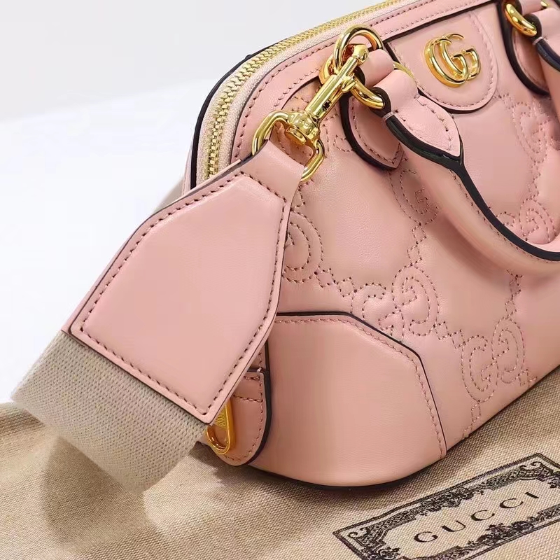 Gucci Women GG Matelassé Handbag Pink GG Leather Double G Zip Closure (5)