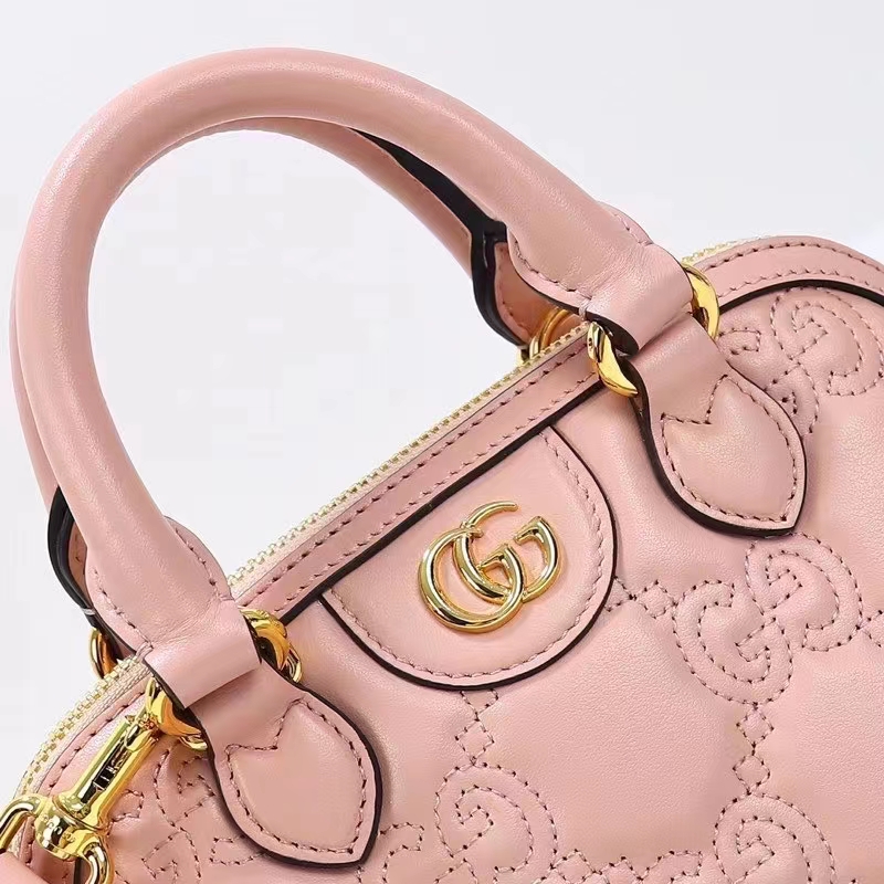 Gucci Women GG Matelassé Handbag Pink GG Leather Double G Zip Closure (9)
