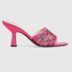 Sandales à talon moyen Gucci pour femme GG, fuchsia, maille cristal GG, talon de 7,4 cm