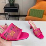 Gucci Women GG Mid Heel Slide Sandal Fuchsia GG Crystal Mesh 7.4 CM Heel – Image 7