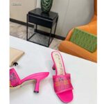 Gucci Women GG Mid Heel Slide Sandal Fuchsia GG Crystal Mesh 7.4 CM Heel – Image 9