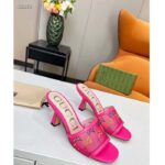 Gucci Women GG Mid Heel Slide Sandal Fuchsia GG Crystal Mesh 7.4 CM Heel – Image 2