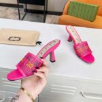 Gucci Women GG Mid Heel Slide Sandal Fuchsia GG Crystal Mesh 7.4 CM Heel – Image 6