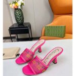 Gucci Women GG Mid Heel Slide Sandal Fuchsia GG Crystal Mesh 7.4 CM Heel – Image 4