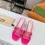 Gucci Women GG Mid Heel Slide Sandal Fuchsia GG Crystal Mesh 7.4 CM Heel – Image 3