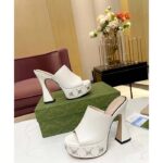 Gucci Women GG Platform Slide Sandal Off White Leather Spool High 11 Cm Heel - Image 3