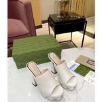 Gucci Women GG Platform Slide Sandal Off White Leather Spool High 11 Cm Heel - Image 4