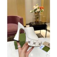 Gucci Women GG Platform Slide Sandal Off White Leather Spool High 11 Cm Heel (3)