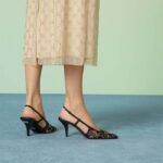 Gucci Women GG Slingback Pump Black GG Crystal Mesh Leather Mid 7.6 cm Heel - Image 11