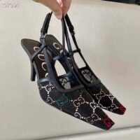 Gucci Women GG Slingback Pump Black GG Crystal Mesh Leather Mid 7.6 cm Heel (4)