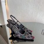 Gucci Women GG Slingback Pump Black GG Crystal Mesh Leather Mid 7.6 cm Heel - Image 3