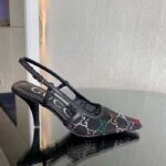 Gucci Women GG Slingback Pump Black GG Crystal Mesh Leather Mid 7.6 cm Heel - Image 2