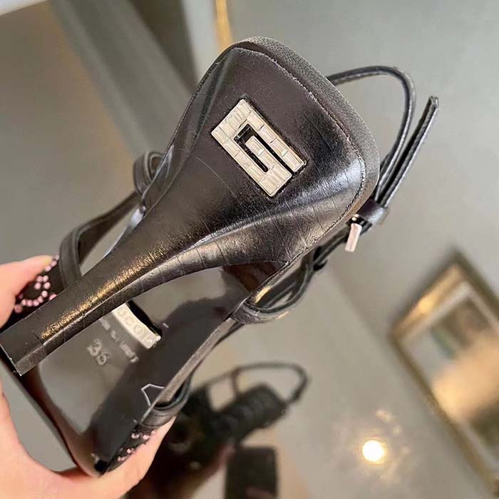 Gucci Women GG Slingback Pump Black GG Crystal Mesh Leather Mid 7.6 cm Heel (6)