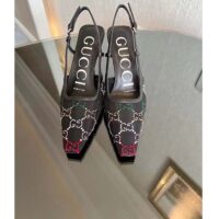 Gucci Women GG Slingback Pump Black GG Crystal Mesh Leather Mid 7.6 cm Heel (4)