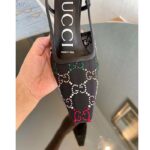 Gucci Women GG Slingback Pump Black GG Crystal Mesh Leather Mid 7.6 cm Heel - Image 9