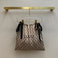 Gucci Women GG Supreme Print Beige Ebony Silk Piped Notch Collar Long Sleeves (10)