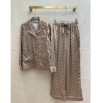 Gucci Men GG Supreme Silk Pant Beige Ebony Piped Unlined Elastic Waist Two Side Pockets Wide Leg - immagine 2