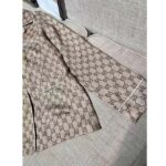 Gucci Men GG Supreme Print Beige Ebony Silk Piped Notch Collar Long Sleeves - Imagen 7
