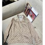 Gucci Men GG Supreme Print Beige Ebony Silk Piped Notch Collar Long Sleeves - Imagen 2