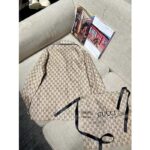 Gucci Men GG Supreme Silk Pant Beige Ebony Piped Unlined Elastic Waist Two Side Pockets Wide Leg - immagine 5