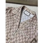 Gucci Men GG Supreme Print Beige Ebony Silk Piped Notch Collar Long Sleeves - Imagen 6