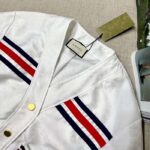 Gucci Men GG Technical Jersey Cardigan Web White V-Neck Dropped Shoulder Long Sleeves - Image 6