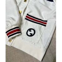 Gucci Women GG Technical Jersey Cardigan Web White V-Neck Dropped Shoulder Long Sleeves (8)