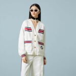 Gucci Women GG Technical Jersey Cardigan Web White V-Neck Dropped Shoulder Long Sleeves - Image 13