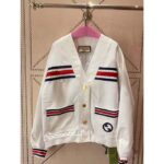 Gucci Men GG Technical Jersey Cardigan Web White V-Neck Dropped Shoulder Long Sleeves - Image 3