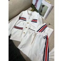 Gucci Women GG Technical Jersey Cardigan Web White V-Neck Dropped Shoulder Long Sleeves (8)