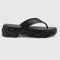 Gucci Women GG Thong Platform Slide Sandal Black Rubber Mid 5 CM Heel (10)