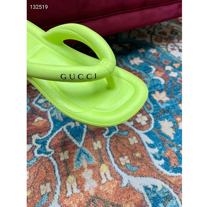 Gucci Women GG Thong Platform Slide Sandal Light Green Rubber Mid 5 CM Heel (1)