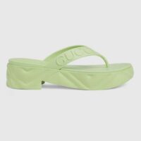 Gucci Women GG Thong Platform Slide Sandal Light Green Rubber Mid 5 CM Heel (7)